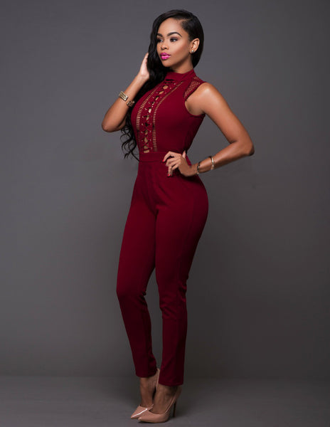 Lace Up Sleeveless Jumpsuit - Yes Darling Boutique
