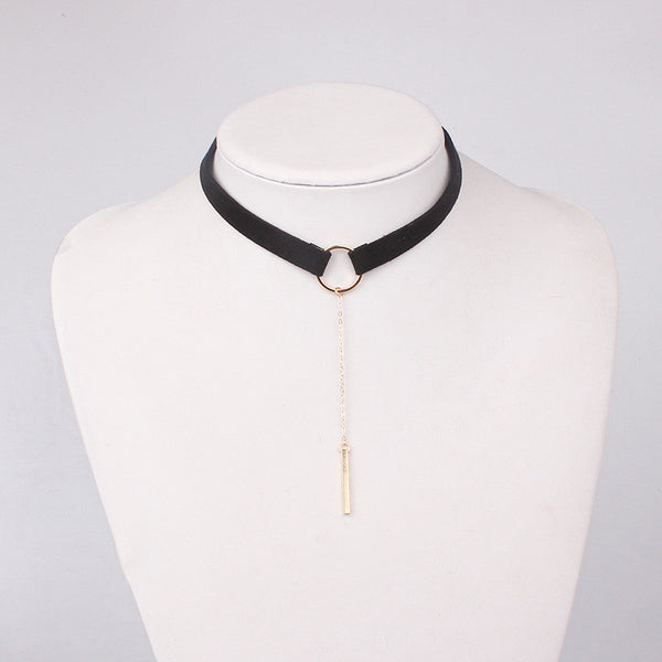 Faux Leather Choker Necklace Gold With Round Pendant - Yes Darling Boutique