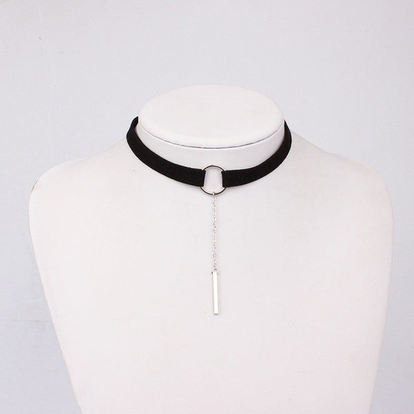 Faux Leather Choker Necklace Gold With Round Pendant - Yes Darling Boutique