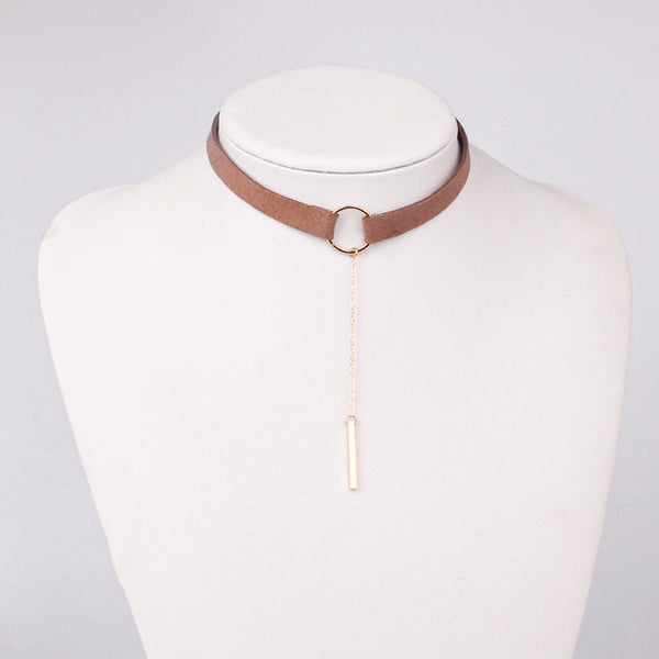 Faux Leather Choker Necklace Gold With Round Pendant - Yes Darling Boutique