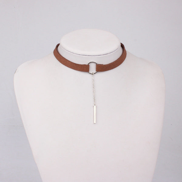 Faux Leather Choker Necklace Gold With Round Pendant - Yes Darling Boutique