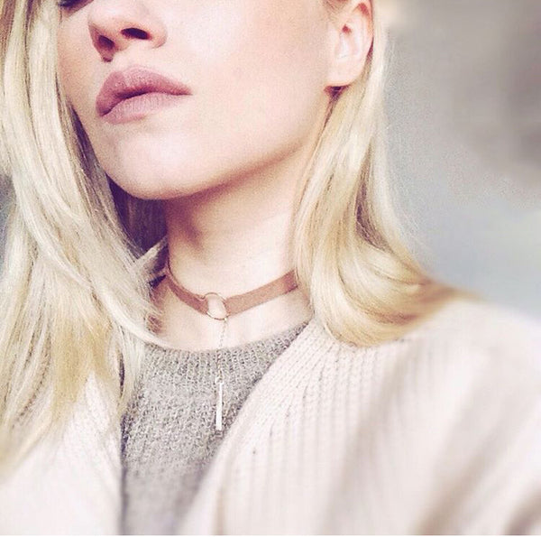 Faux Leather Choker Necklace Gold With Round Pendant - Yes Darling Boutique