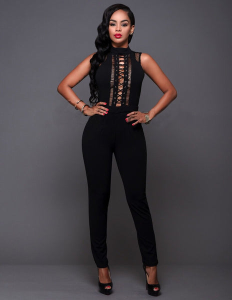 Lace Up Sleeveless Jumpsuit - Yes Darling Boutique