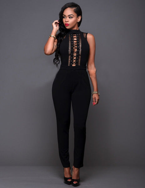 Lace Up Sleeveless Jumpsuit - Yes Darling Boutique