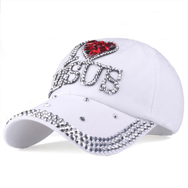 [YARBUU] Baseball caps 2017 fashion high quality hat For women JESUS letter adjustable cotton cap rhinestone Denim cap hat